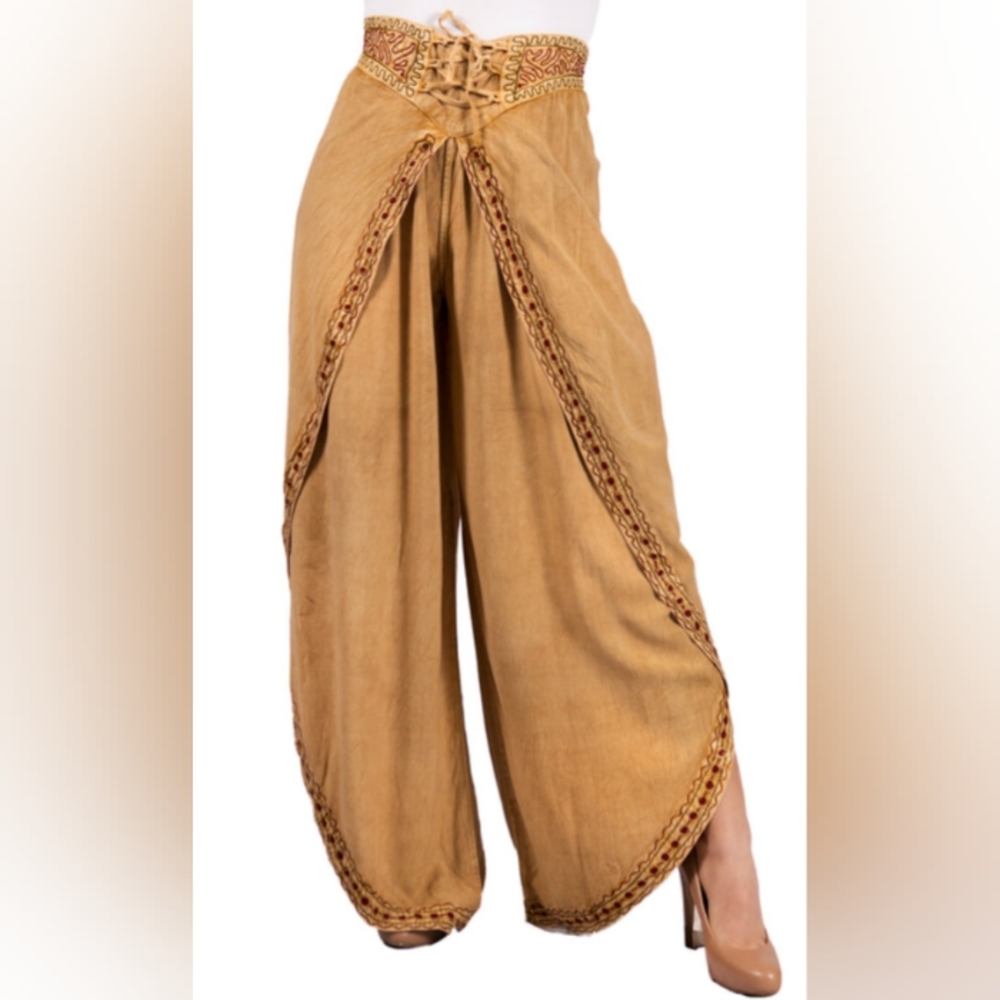 Geeta Of India Vintage Wash Free Size Open Leg Embroidered Harem Pants